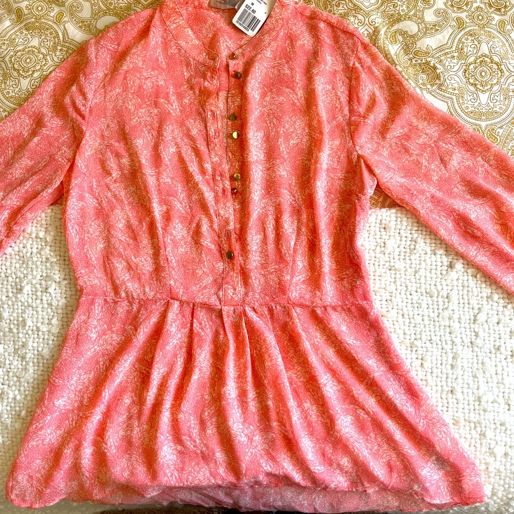 Women’s coral print sheer summer blouse